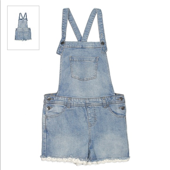 Cat & Jack girls denim overalls with lace trim hem - Picture 2 of 6